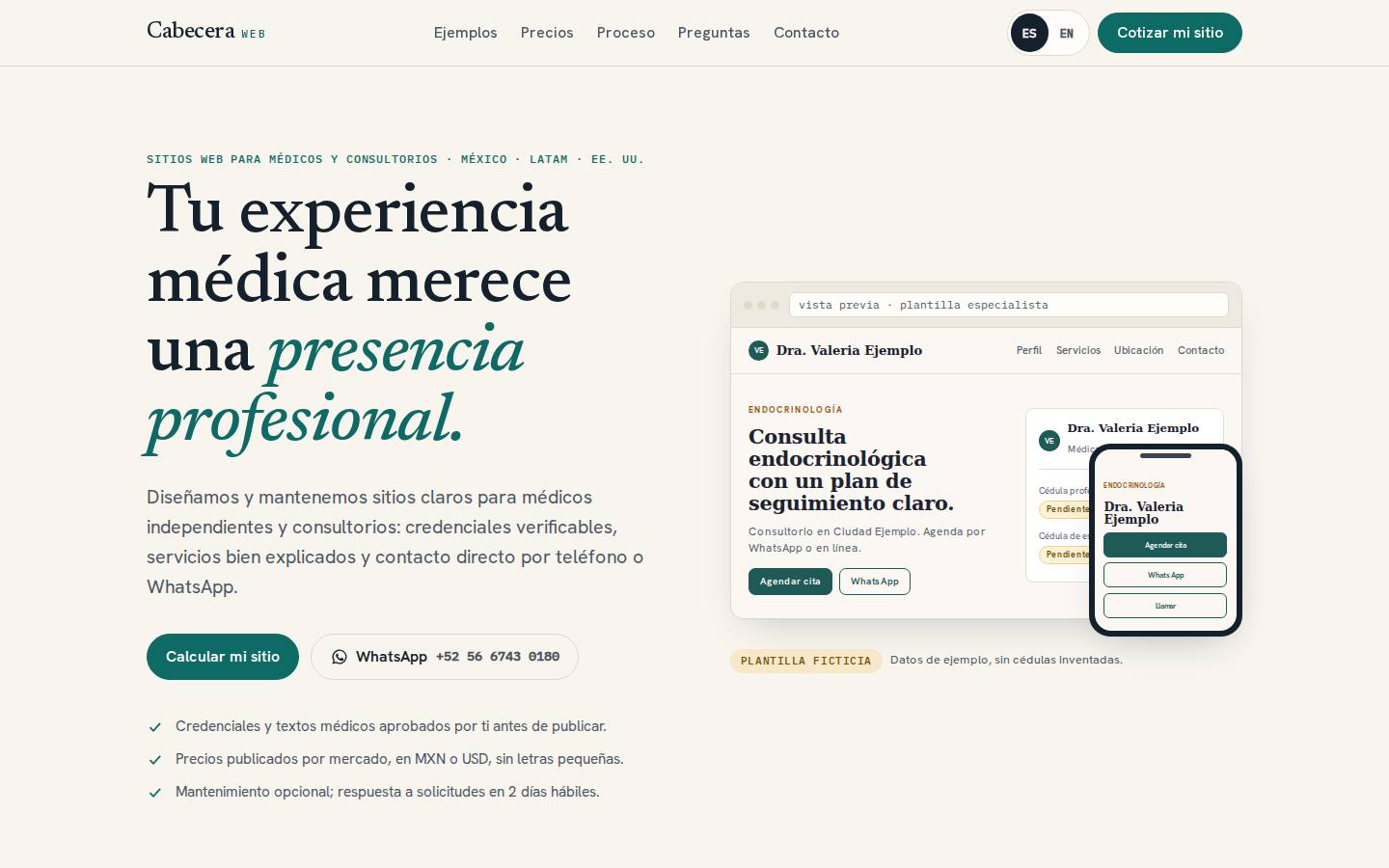Cabecera Web, Servicio de sitios web (producto propio), en producción
